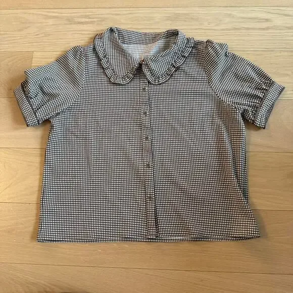 Japanese vintage gingham tie front blouse - Picture 4 of 8